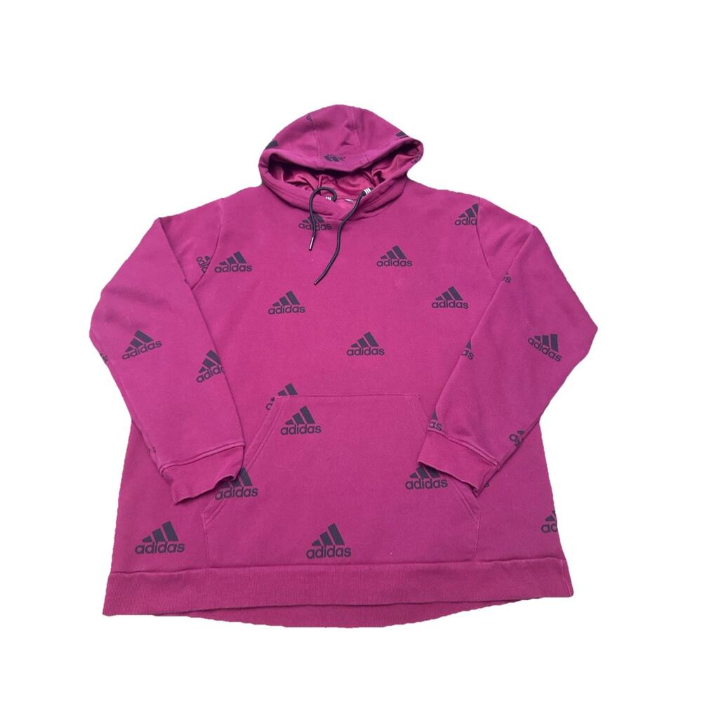 Adidas All Over Logo Hoodie Mens L Burgundy Pullover Sweatshirt